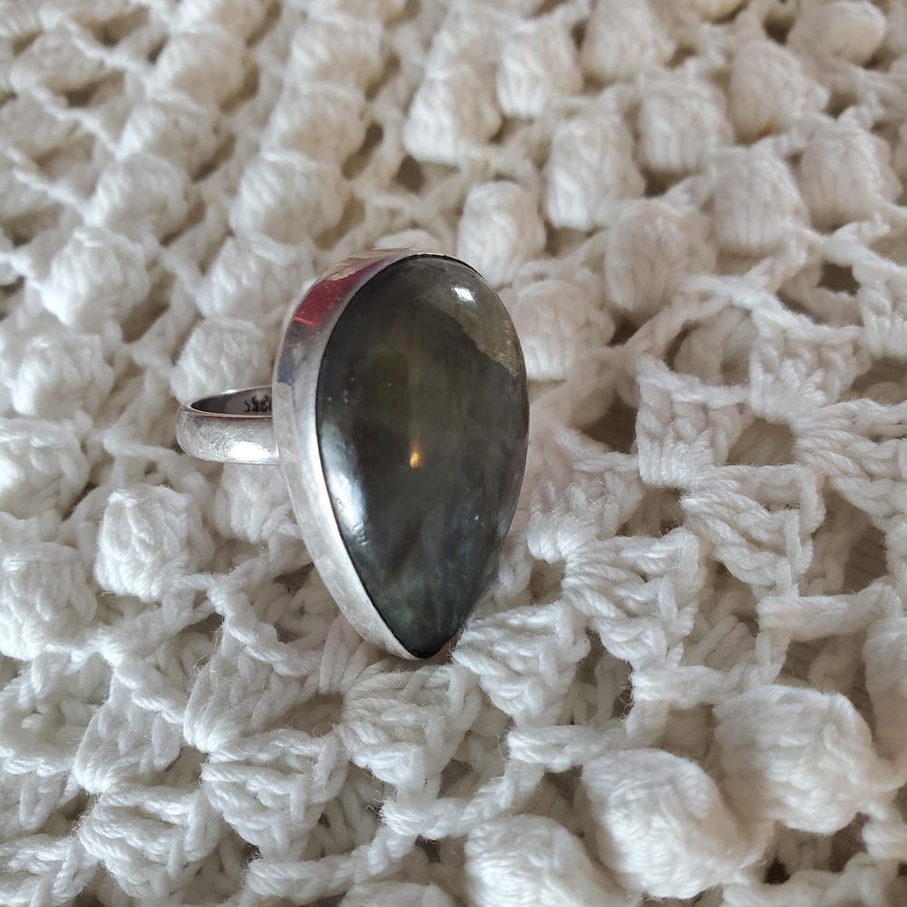 925 Sterling Silver Labradorite Ring Size 8.5 Teardrop Gemstone Statement - Picture 2 of 10
